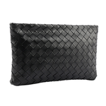 BOTTEGA VENETA 新款小羊皮及小牛皮大格編織手拿包/黑色, , large