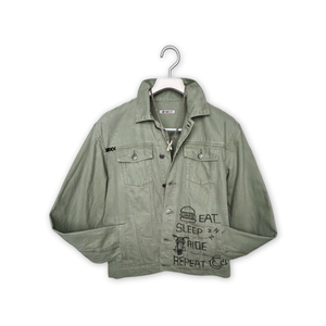 Military graffiti denim jacket/grey green