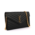 YSL V紋荔枝皮金色LOGO WOC 斜背包/黑色, , large