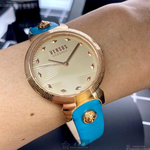[星晴錶業]VERSUS VERSACE手錶,36mm,VV00297米粉色錶面玫瑰金錶殼淺藍真皮皮革錶帶款, , large