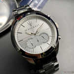 [星晴錶業]MASERATI手錶,46mm,R8871612012銀白色錶面銀錶殼深黑色精鋼錶帶款, , large