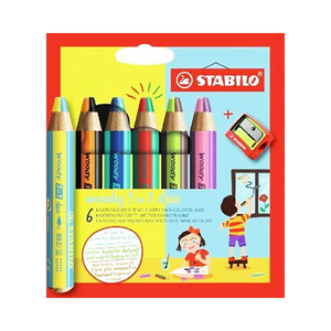 STABILO 德國 思筆樂 woody 3 in 1 duo 伍迪樂三合一可水洗雙色水彩粉蠟筆 附削筆器 6支組/盒 ST8826-2