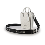 COACH 銀字刺繡背帶塗層帆布迷你二用琴譜包(冰川白), , large