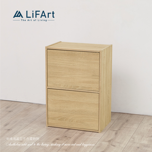 【LiFArt】MIT日系簡約二層附門收納櫃-春日橡木色