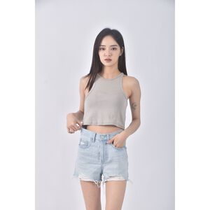 (S) uniqlo jeans丹寧牛仔棉質刷破純棉藍色短褲二手衣