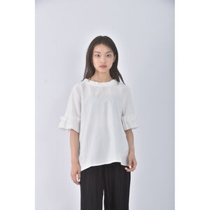 (S) fashion質感圓領白色長袖上衣二手衣