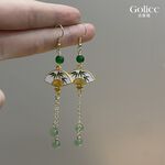 【Gulicc】古莉可 耳環 玉石流蘇扇 中式墜式耳環, , large