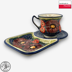【SOLO Vintage】Cerraf Polish Pottery 180ml Breakfast Cup + Saucer Set Banquet of Elegant Red Series Made in Poland, , large