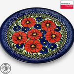【SOLO Vintage】Cerraf Polish Pottery 19cm Round Plate Path of Red and Blue Flowers Series Made in Poland, , large