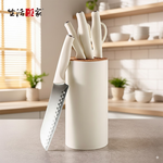 SHCJ 北歐米不鏽鋼刀具5件組 剁刀 料理刀 水果刀 刀座 剪刀 刀具組  多用刀組 全套菜刀, , large