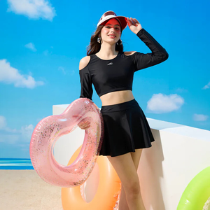 Monina, Made in Taiwan, Long-sleeved Sun Protection Two-Piece Swimsuit with Slimming A-line Skirt