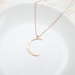 【Angel & Me】Hammered Moon s925 sterling silver 18k rose gold-plated necklace, , large
