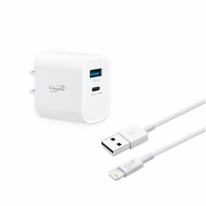 E-BOOKS B79 20W PD+QC3.0 Fast Charger comes with a Lightning Charging Cable 1.2M - Dual-Hole Output