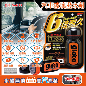 [日日好物]日本Soft99-免雨刷超級氟素6倍耐久力抗污耐磨防雨車用驅水玻璃精(C236)70ml/瓶(365天長效型撥水劑)