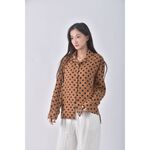 (L) newyork story393質感點點棕色長袖上衣二手衣, , large