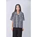(L) uniqlo棉質純棉條紋藍色襯衫上衣二手衣, , large