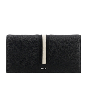 BALLY Ribbon 黑白條紋牛皮對開長夾/黑色