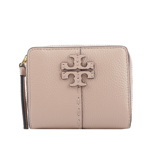 TORY BURCH McGRAW 牛皮暗釦拉鍊零錢袋短夾/沙色