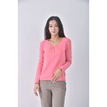 (S) stretch cotton質感棉質粉色長袖上衣二手衣, , large