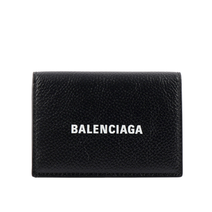 BALENCIAGA 經典LOGO 粒紋牛皮雙釦迷你三折短夾/黑色
