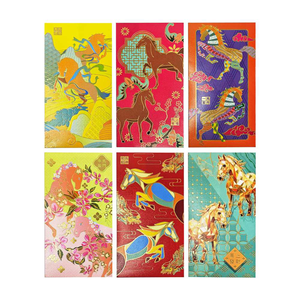 摩達客◉春節開運招財◉馬年精緻藝術優雅燙金彩色紅包袋_6款圖案共12入組