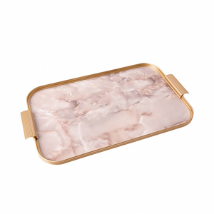 Kaymet Rectangular Tray - Gold Edge + Pink Stone - 40x28cm