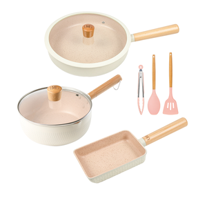 【LMG】象牙白 雪藏不沾雪平鍋/平底鍋/玉子燒鍋 三鍋超值組(贈玫瑰粉料理三件組)