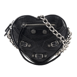 BALENCIAGA Le Cagole 銀鍊小羊皮迷你愛心包/黑色