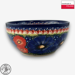 【SOLO Vintage】Cerraf Polish Pottery 16cm Bowl Red and Blue Blossoming Elegance Series Made in Poland, , large