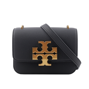 TORY BURCH Eleanor 荔枝皮革大標誌翻蓋小款二用包/黑色