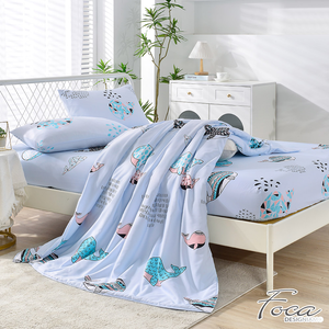 【FOCA】Deep Sea Blue Whale | 3M Patented Moisture Wicking, Breathable, Antibacterial Tencel Four Seasons Quilt/Cool Quilt Bed Sheet Set - Double
