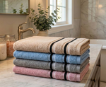 [Kaimei Cotton] Randomly excellent MIT made in Taiwan dark black edge striped bath towel top 12 taels super thick pure cotton satin design, , large