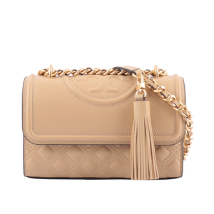 TORY BURCH Fleming 縫線翻蓋小款流蘇二用包/沙色