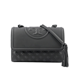TORY BURCH Fleming Matte 縫線翻蓋流蘇二用包/黑色, , large