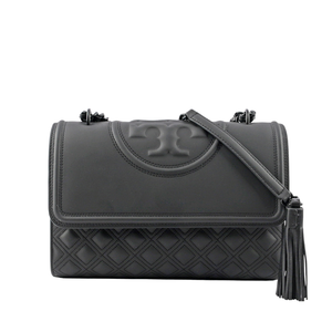 TORY BURCH Fleming Matte 縫線翻蓋流蘇二用包/黑色