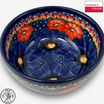 【SOLO Vintage】Cerraf Polish Pottery 13cm Rice Bowl Red and Blue Blossoming Elegance Series Made in Poland, , large