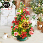 摩達客-台灣製1尺30cm精緻綠色聖誕樹+聖誕花糖果紅系裝飾品組_免組裝+20燈LED銅線燈串暖白光-USB電池盒兩用_本島免運費, , large