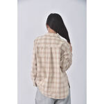 (L) uniqlo棉質格紋杏色長袖上衣二手衣, , large