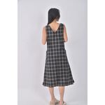 (M) osan質感棉質純棉格紋黑色洋裝二手衣, , large