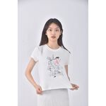 (S) a la sha質感印花白色短袖上衣二手衣, , large