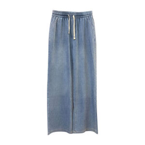 輕型牛仔直筒寬褲-淺藍M