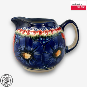 【SOLO Vintage】Cerraf Polish Pottery 320ml Milk Jug Red and Blue Blossoming Elegance Series Made in Poland