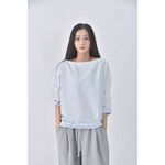 (XL) iroo質感棉質條紋藍色短袖上衣二手衣, , large