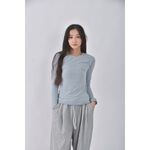 (S) jenny eyelet韓牌質感圓領藍色長袖上衣二手衣, , large