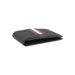 BALLY Ribbon 紅白條紋牛皮6卡對開短夾(黑色), , large