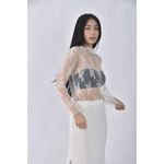 (S) 蕾絲透紗白色長袖上衣二手衣, , large