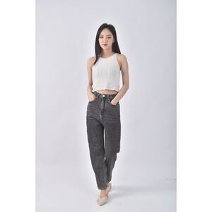 (XS（含）以下) 【里唯私服】jqu高腰丹寧牛仔直筒灰色長褲二手衣