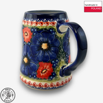 【SOLO Vintage】Cerraf Polish Pottery 680ml Beer Mug Red and Blue Blossoming Elegance Series Made in Poland, , large