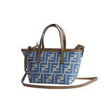 FENDI Roll FF Logo 緹花布迷你手提/斜背二用包/淺藍色, , large