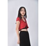 (S) 修身短版短袖擺帶紅色罩衫二手衣, , large